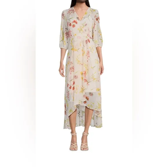 NWT Calvin Klein White Floral Midi Dress Womens Size 10