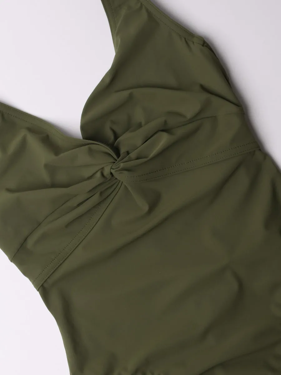 One Piece Underwire Knot Twist In Olive