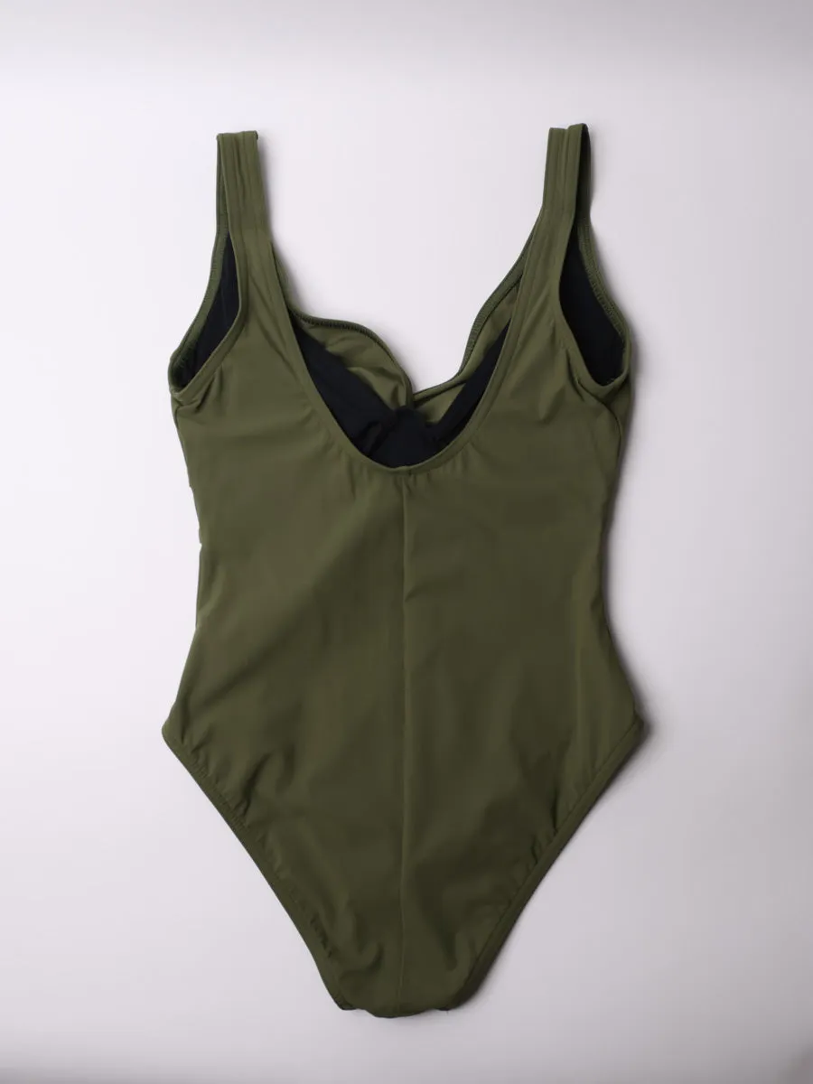 One Piece Underwire Knot Twist In Olive