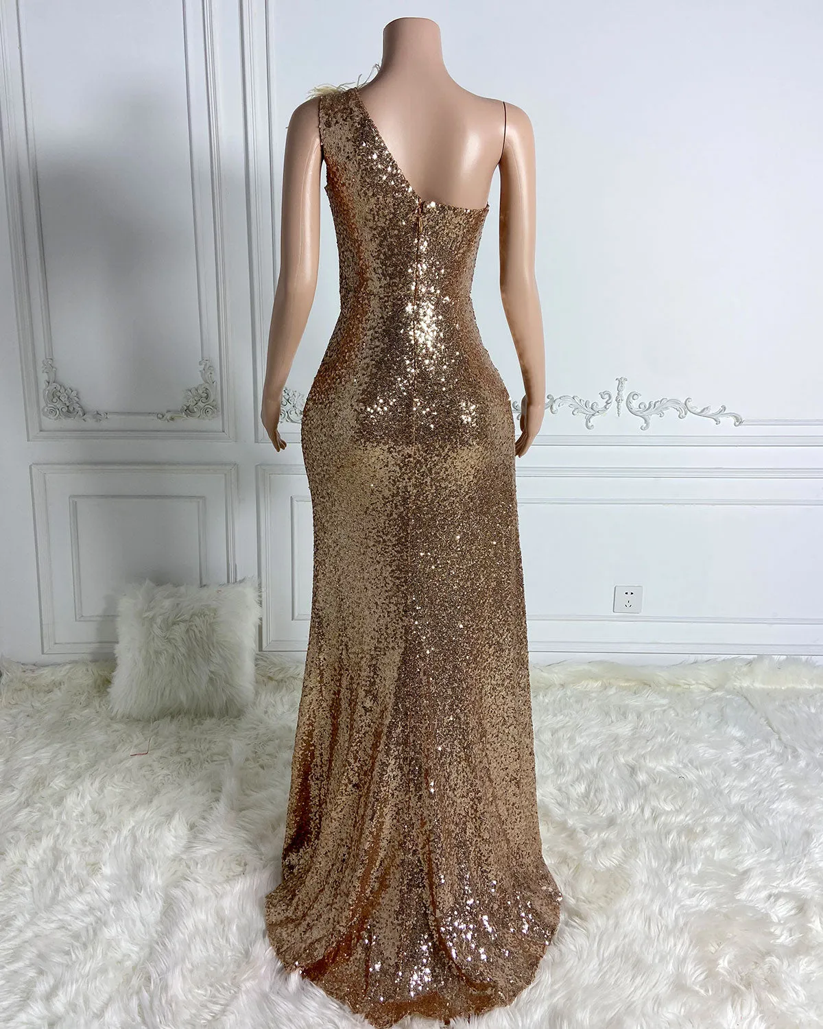 One Shoulder Sleeveless Side Slit Maxi Bodycon Dress HT3019