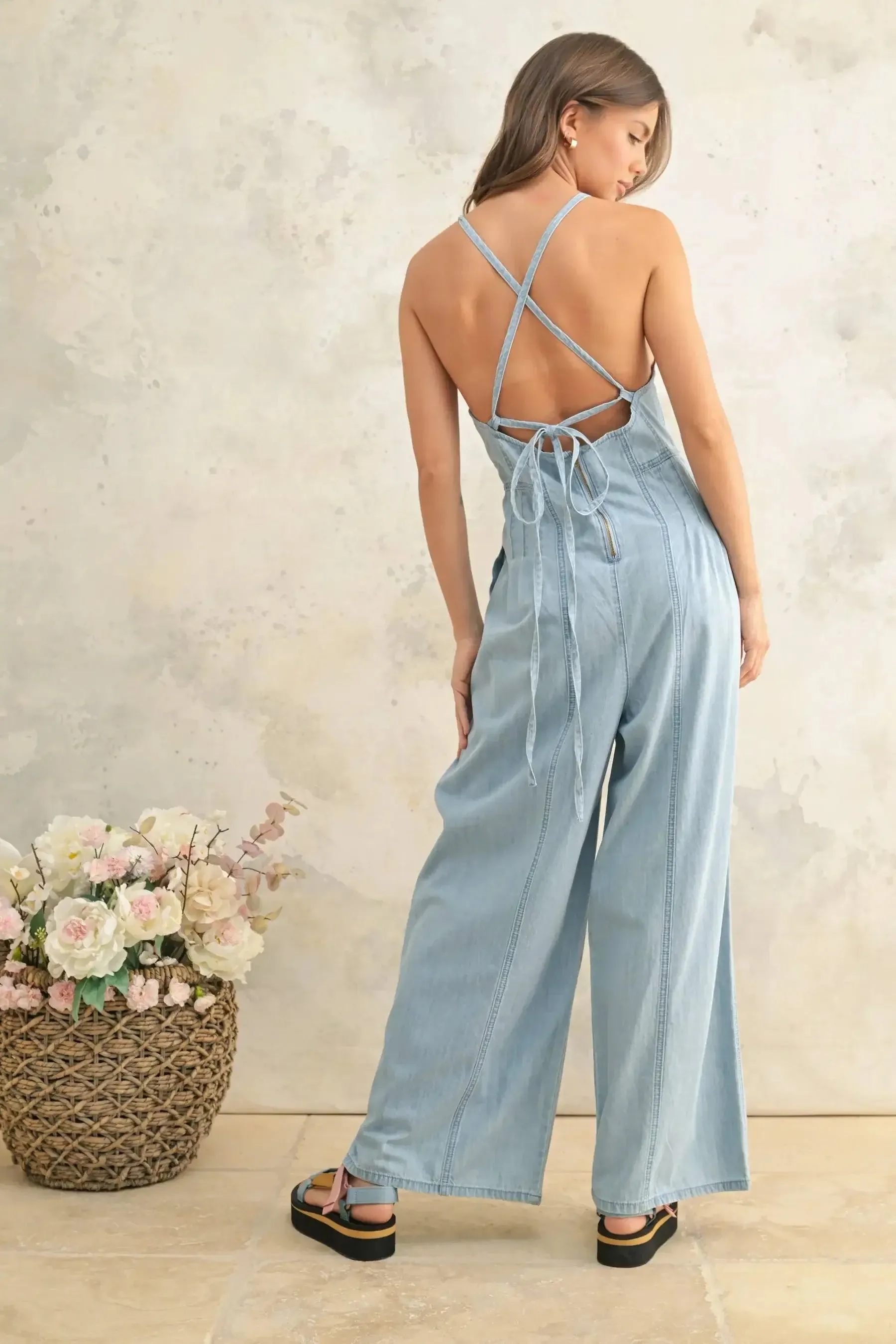 OPEN BACK DENIM JUMPSUIT