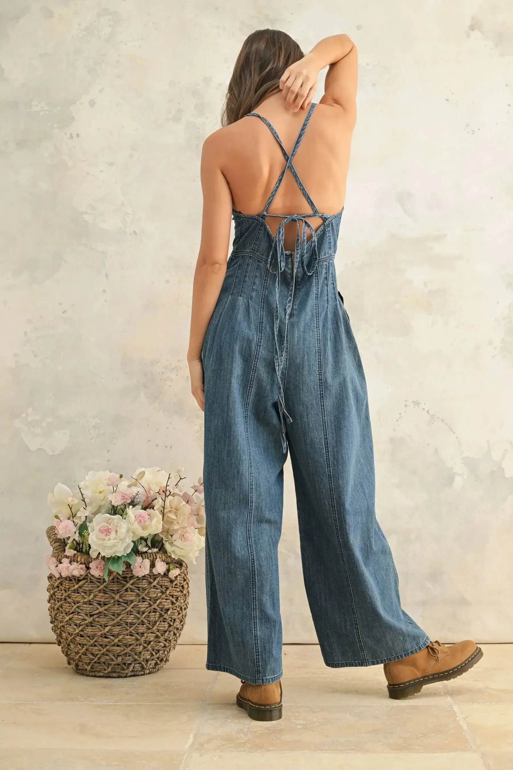 OPEN BACK DENIM JUMPSUIT