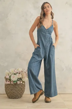 OPEN BACK DENIM JUMPSUIT