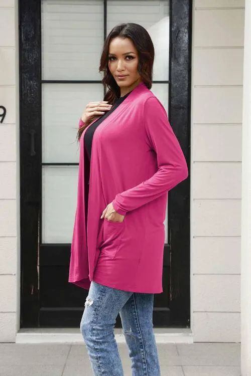 Open Front Long Sleeve Cardigan with Pockets 5 Colors