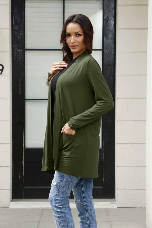 Open Front Long Sleeve Cardigan with Pockets 5 Colors
