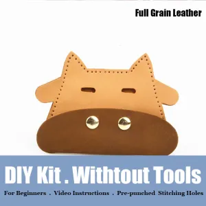 Orange Leather Card Holder Kit DIY Leather Cow Coin Wallets Kit DIY Eco Leather Project DIY Leather Kit