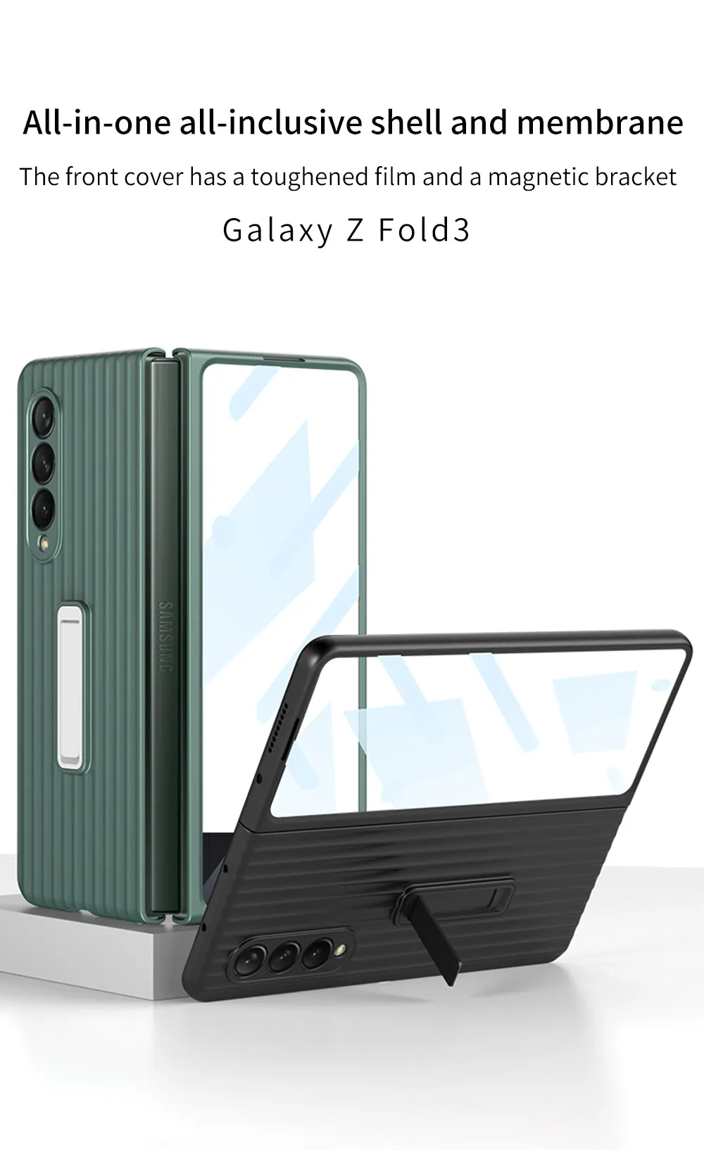 Outer Screen Glass Luggage Design Case For Samsung Galaxy Z Fold 3 5G Anti-knock Plastic Cover For Samsung Z Fold 3 5G Case