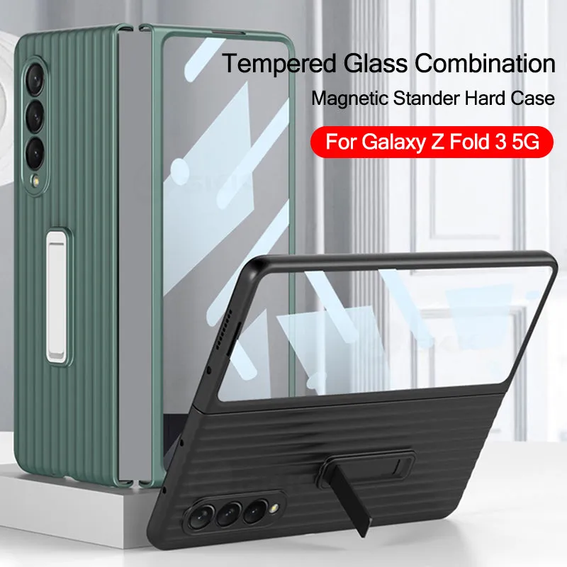 Outer Screen Glass Luggage Design Case For Samsung Galaxy Z Fold 3 5G Anti-knock Plastic Cover For Samsung Z Fold 3 5G Case
