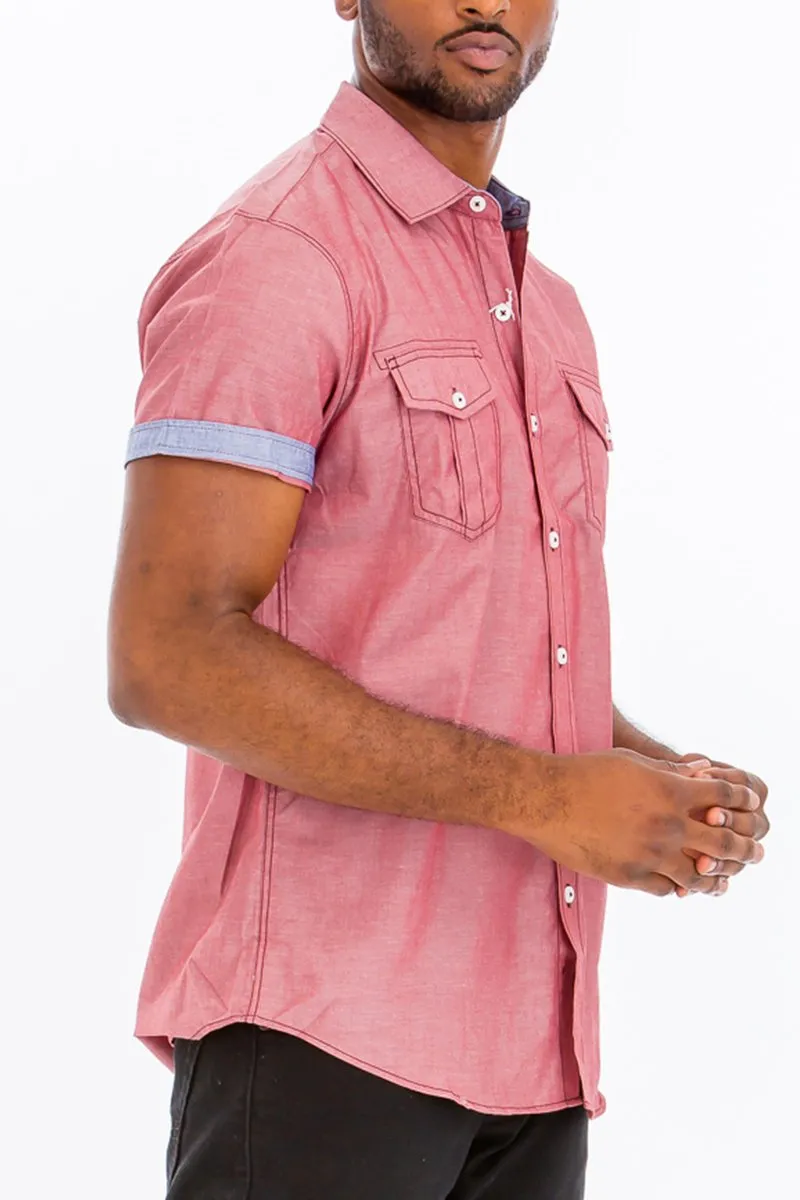 OUTLINE STITCH SHORT SLEEVE BUTTON DOWN SHIRT