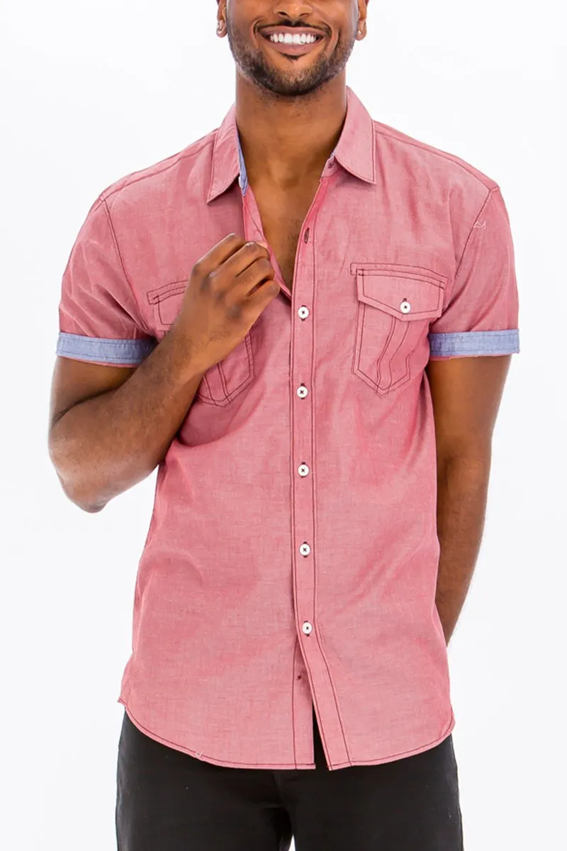 OUTLINE STITCH SHORT SLEEVE BUTTON DOWN SHIRT