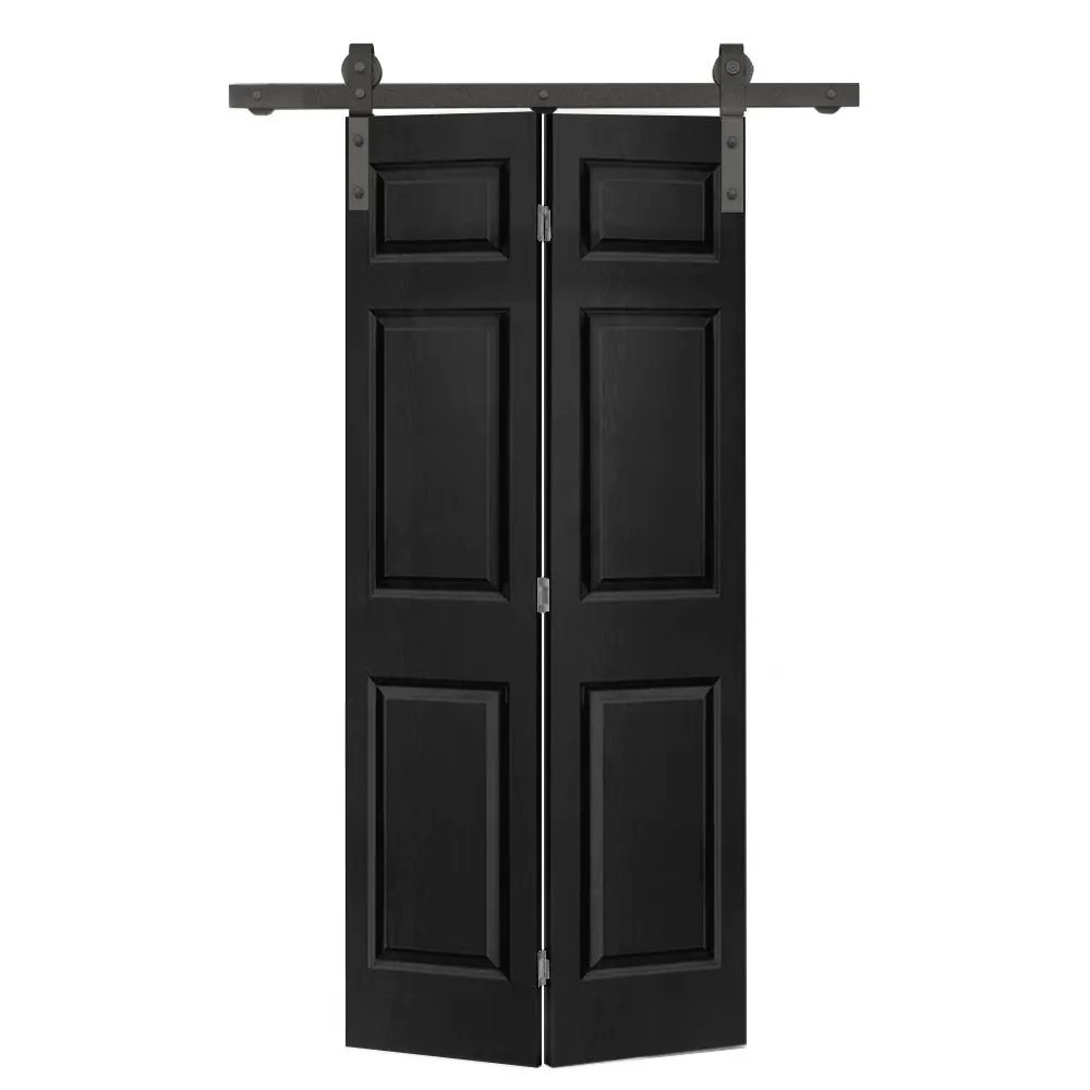 Paneled MDF Composite Bifold Barn Door with Installation Hardware Kit Calhome Size: 24" x 80" Finish: Black