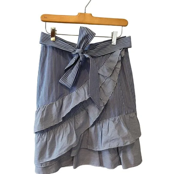 Parker Lambert ruffle mini wrap skirt blue stripe 4
