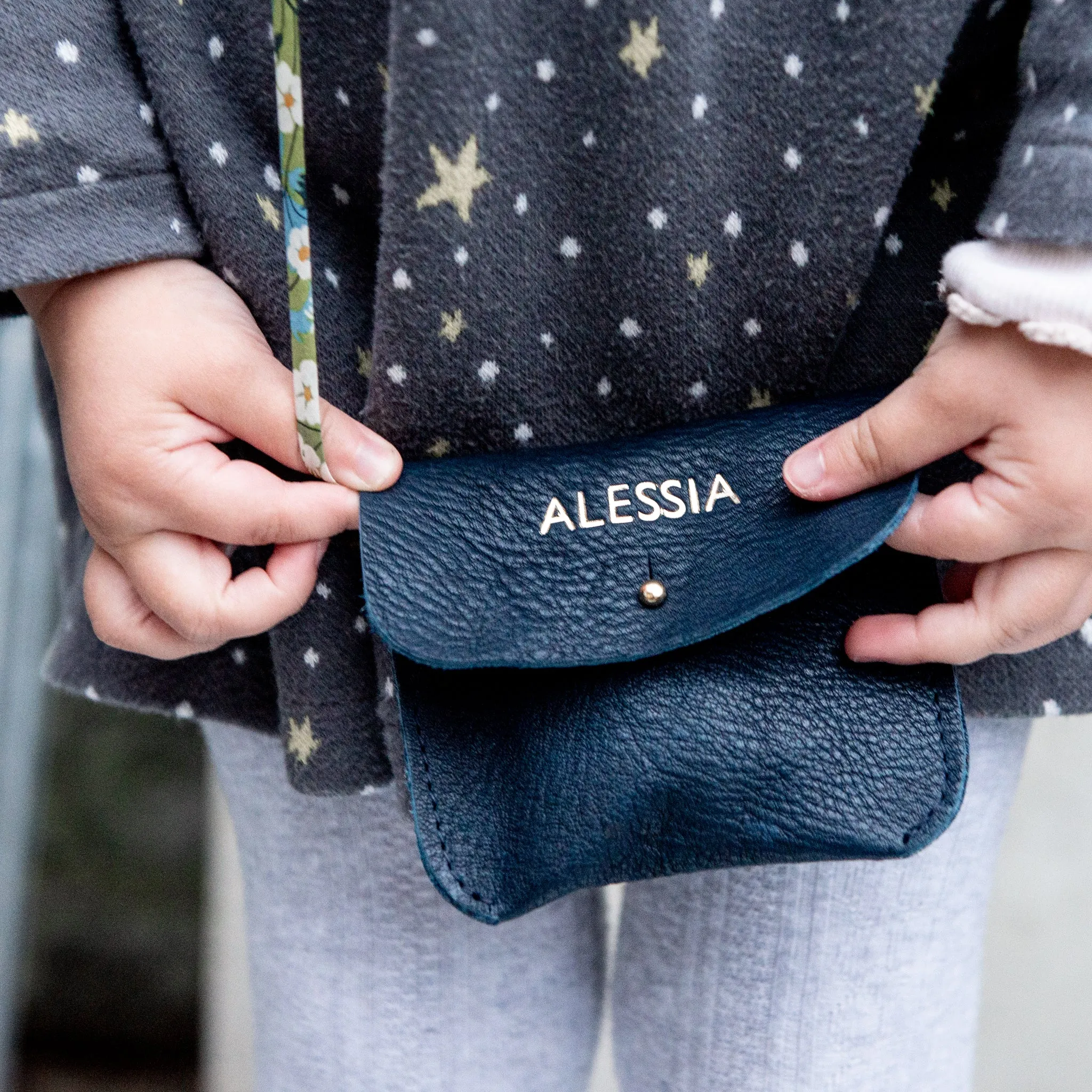 PERSONALISED KIDS SHOULDER PURSE WITH LIBERTY PRINT STRAP