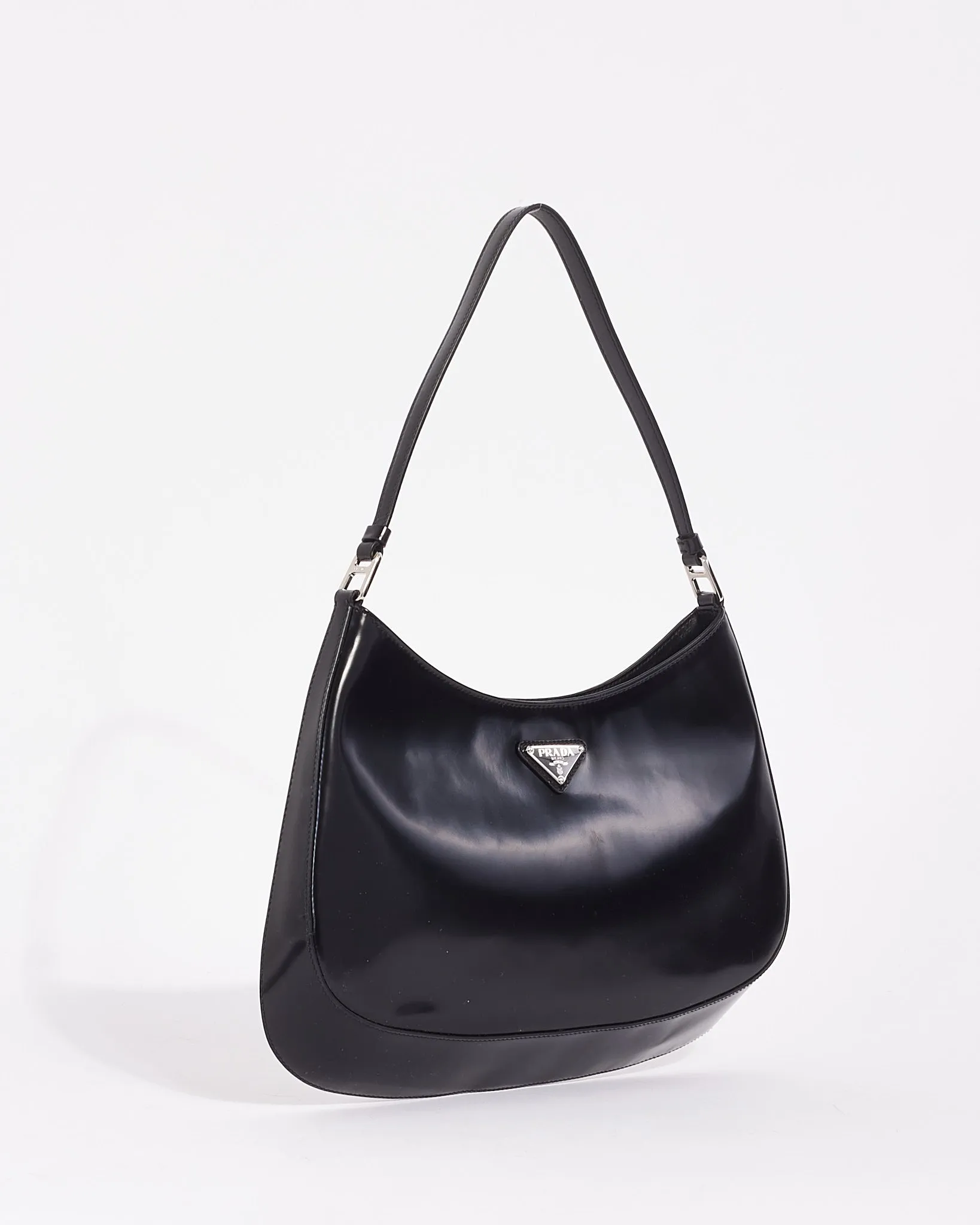 Prada Black Brushed Leather Cleo Shoulder Bag