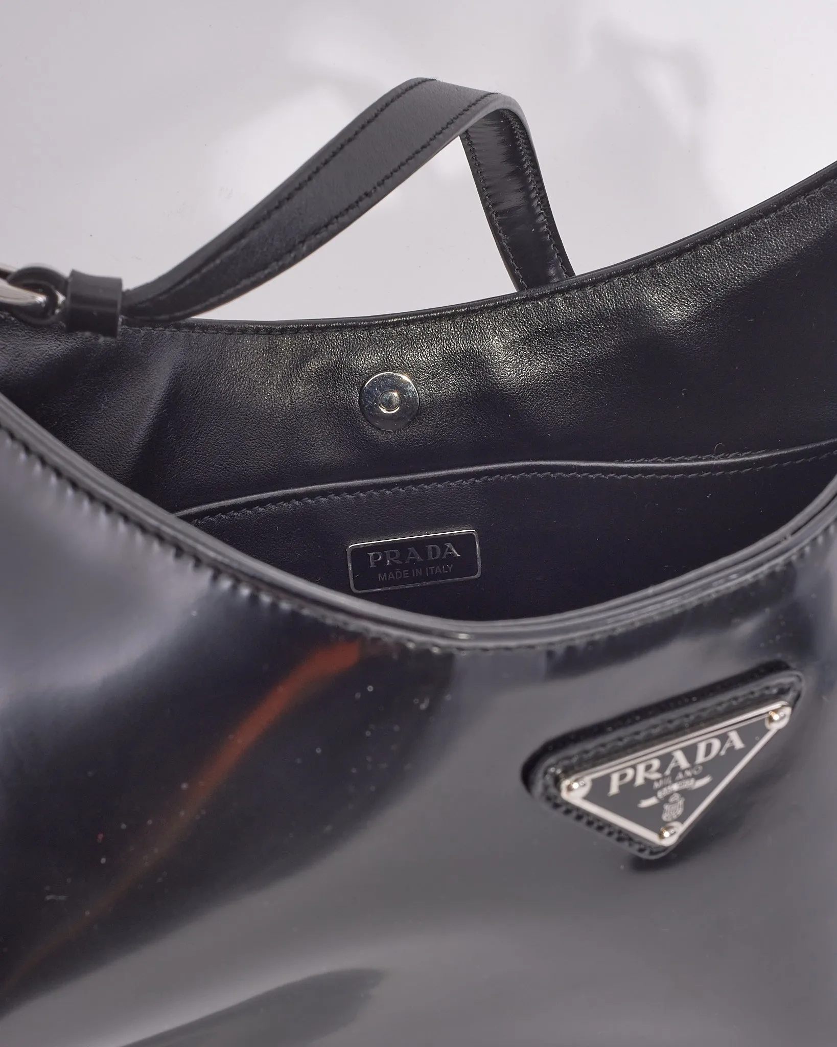 Prada Black Brushed Leather Cleo Shoulder Bag