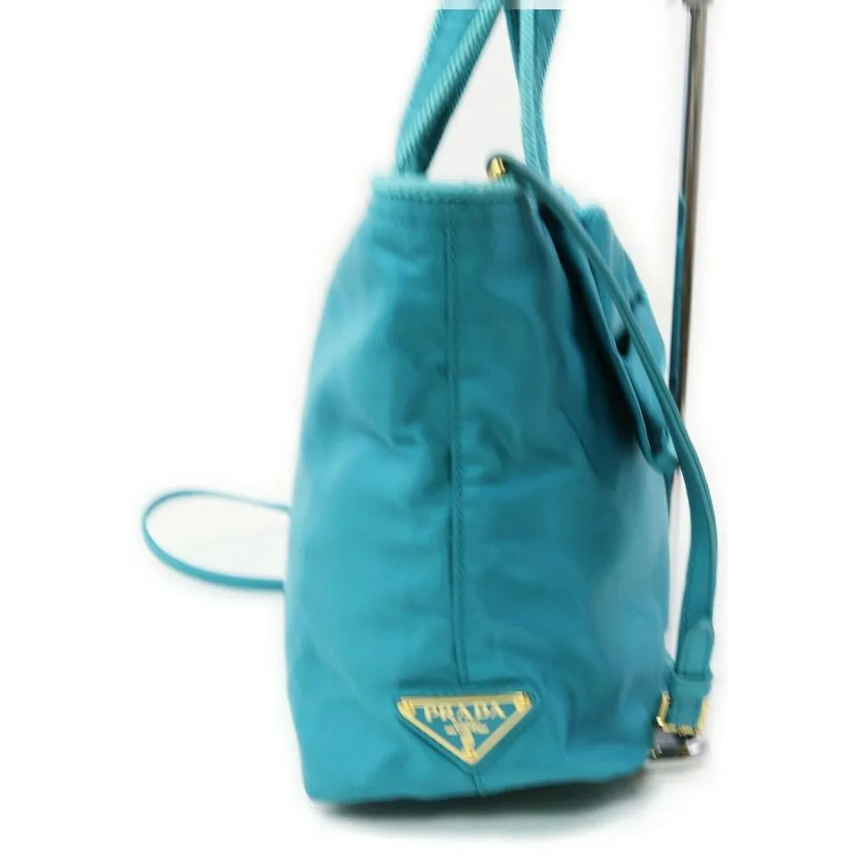Prada Blue Nylon Tessuto Bow Logo ConvertibleTote Bag 863124