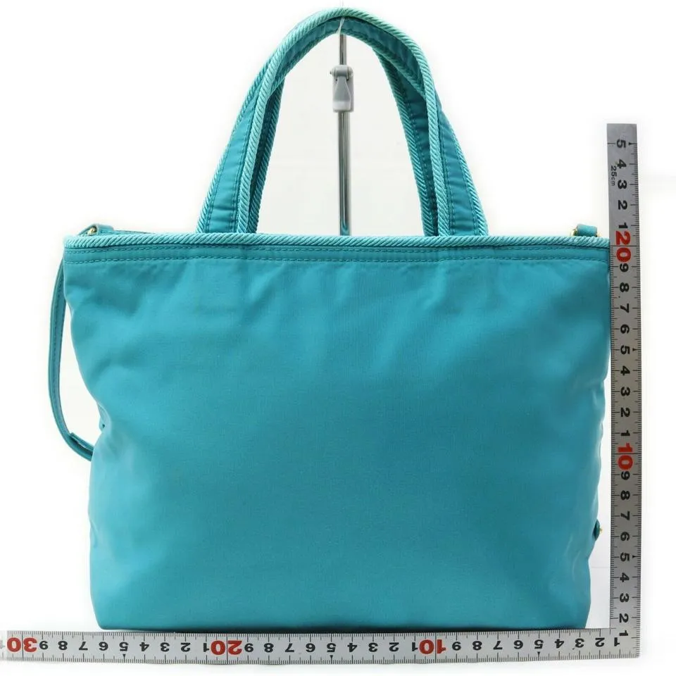 Prada Blue Nylon Tessuto Bow Logo ConvertibleTote Bag 863124
