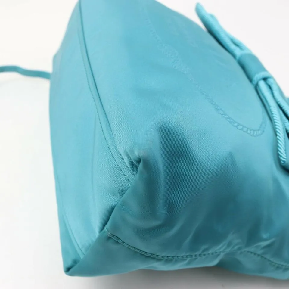 Prada Blue Nylon Tessuto Bow Logo ConvertibleTote Bag 863124