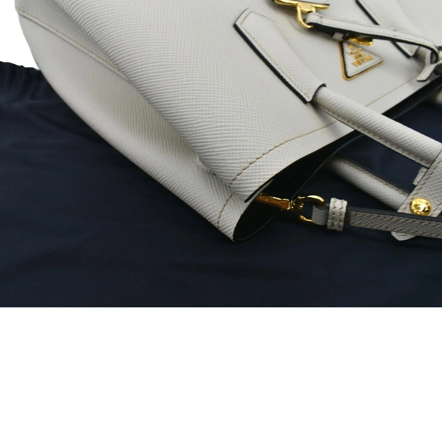PRADA Medium Double Saffiano Leather Crossbody Bag White  - Hot Deals