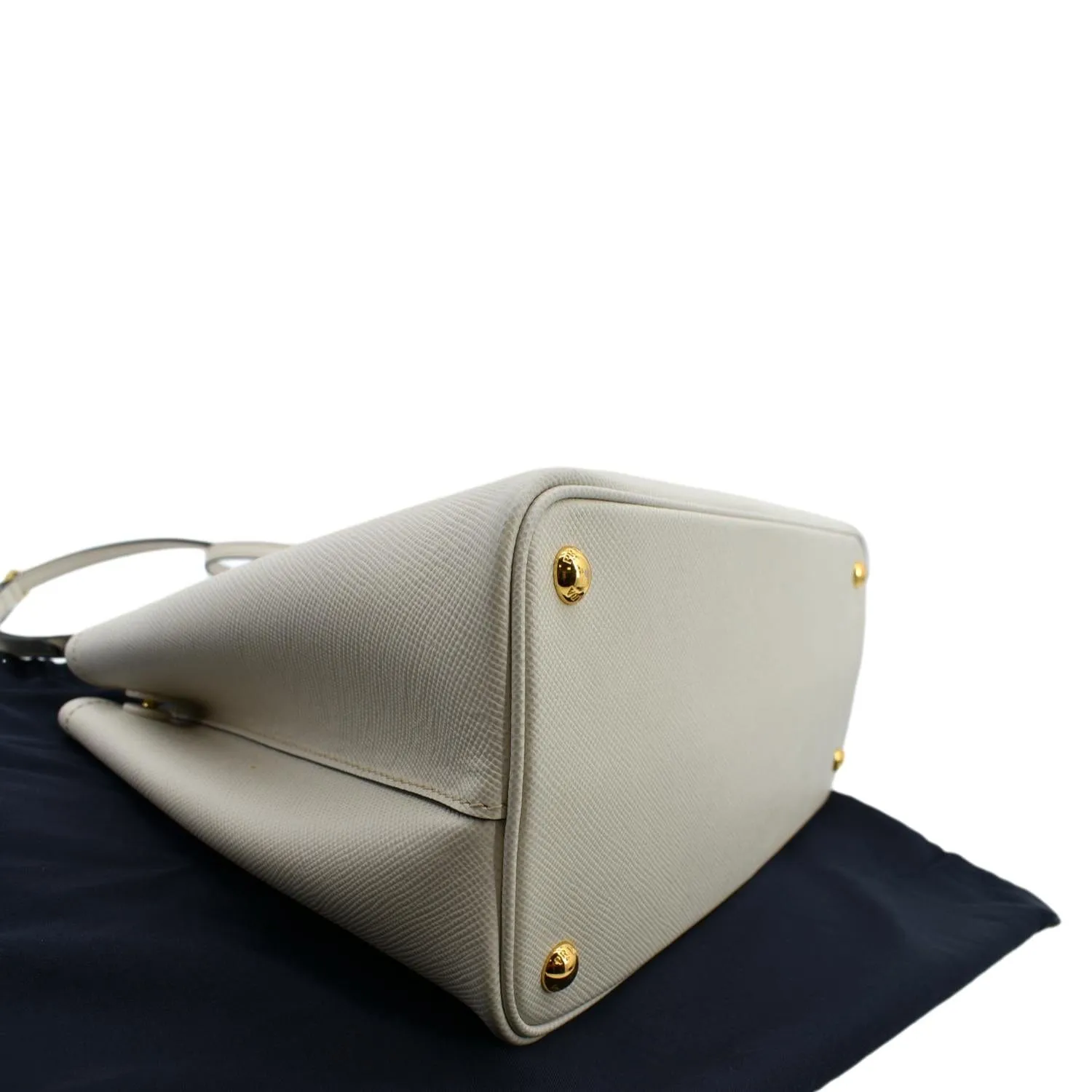 PRADA Medium Double Saffiano Leather Crossbody Bag White  - Hot Deals