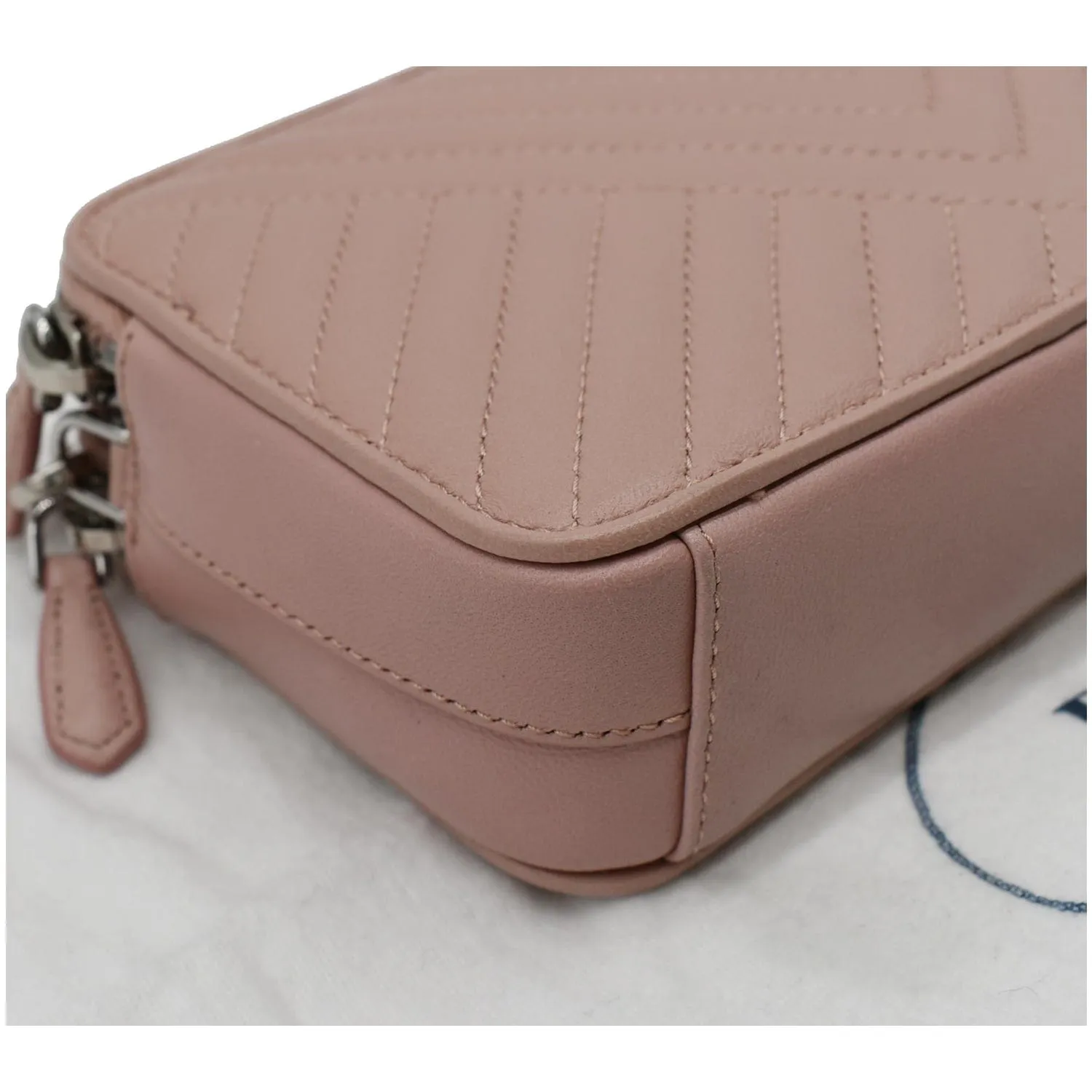 PRADA Nappa Mini Impunture Bandoliera Chain Leather Crossbody Bag Orchidea