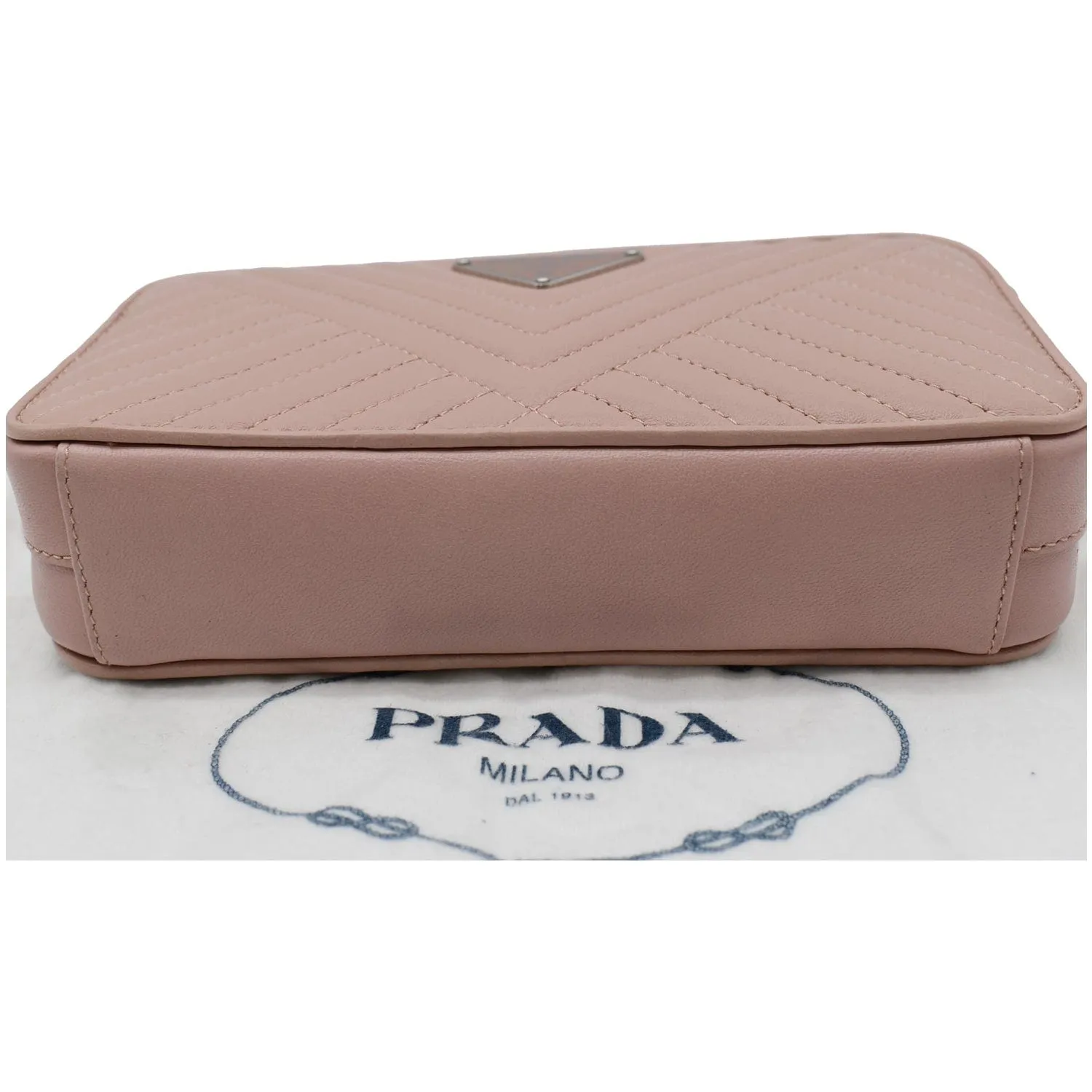 PRADA Nappa Mini Impunture Bandoliera Chain Leather Crossbody Bag Orchidea
