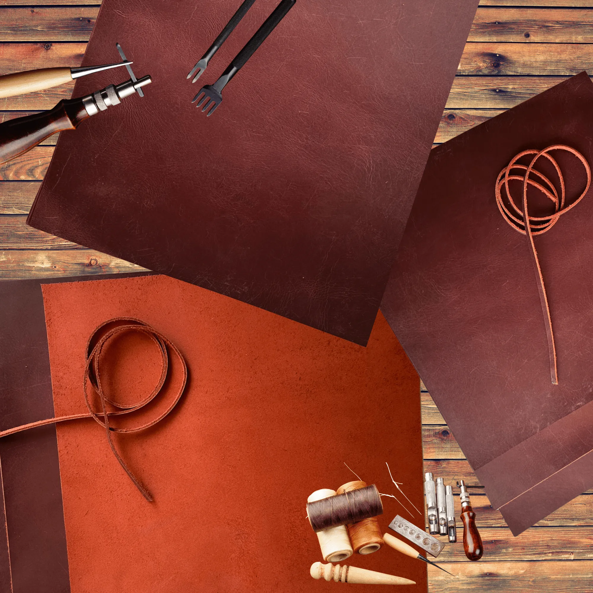 Premium Full Cowhide Leather Sheets (3-Pack) with 91 cm Cord – Perfect for DIY Crafts, Wallets & Jewelry