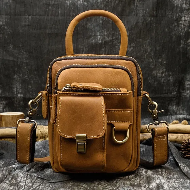 Preppy Multi-Pocket Leather Messenger Bag Shoulder Bag Crossbody Bag