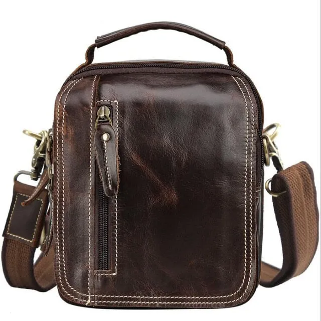 Preppy Multi-Pocket Leather Messenger Bag Shoulder Bag Crossbody Bag