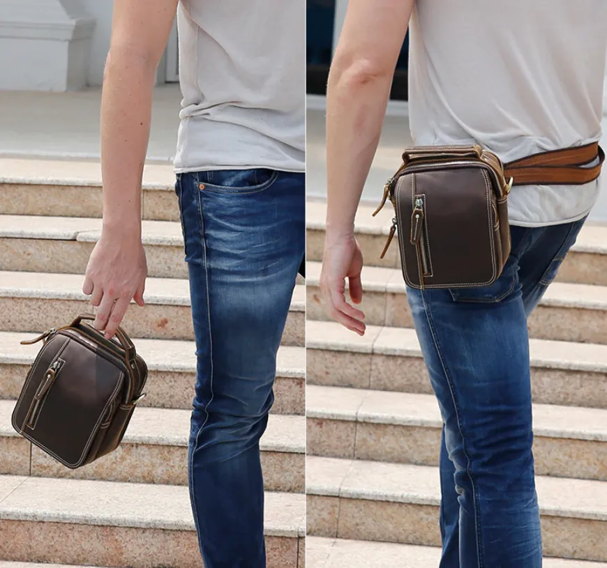 Preppy Multi-Pocket Leather Messenger Bag Shoulder Bag Crossbody Bag