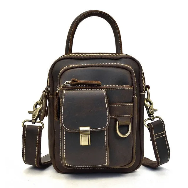Preppy Multi-Pocket Leather Messenger Bag Shoulder Bag Crossbody Bag