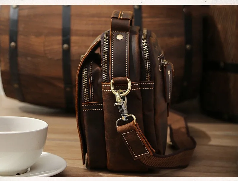 Preppy Multi-Pocket Leather Messenger Bag Shoulder Bag Crossbody Bag
