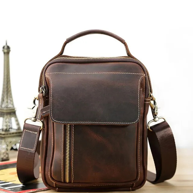 Preppy Multi-Pocket Leather Messenger Bag Shoulder Bag Crossbody Bag