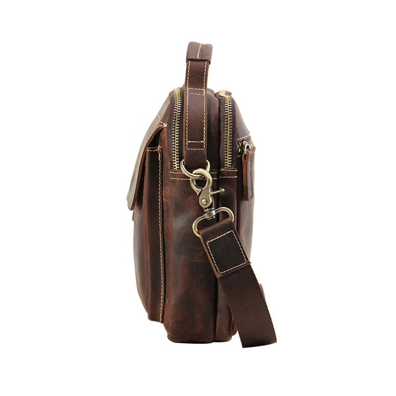 Preppy Multi-Pocket Leather Messenger Bag Shoulder Bag Crossbody Bag