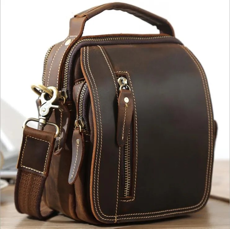 Preppy Multi-Pocket Leather Messenger Bag Shoulder Bag Crossbody Bag