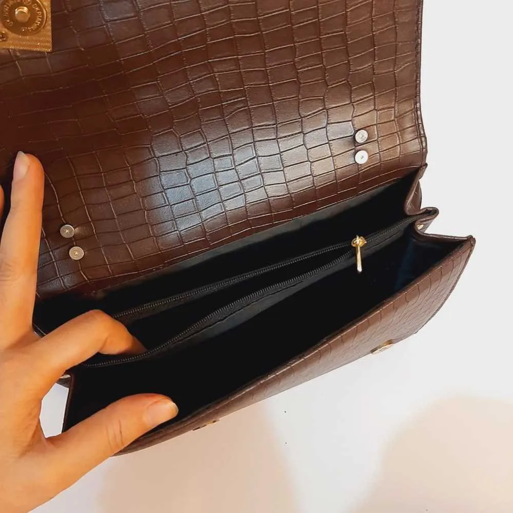 PU Leather Handbag - Chocolate - B03