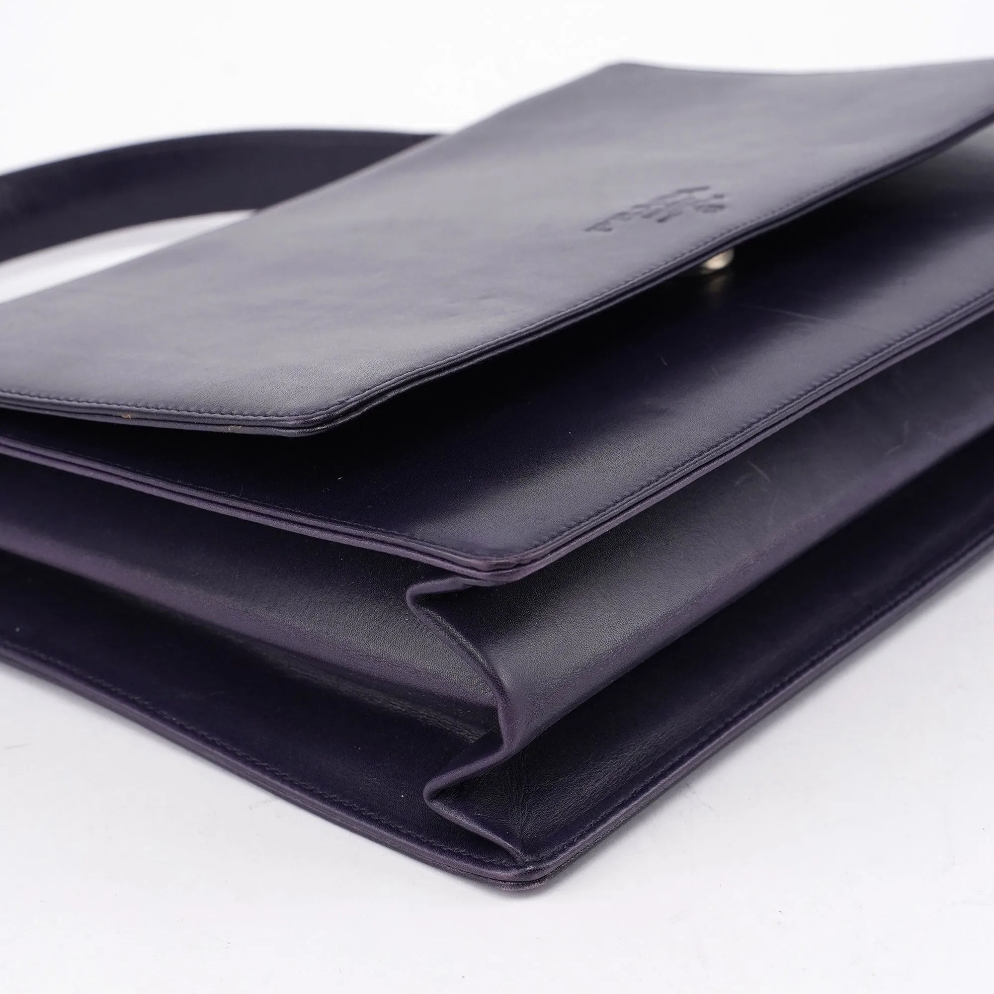 Purple Calfskin Top Handle Flap Bag