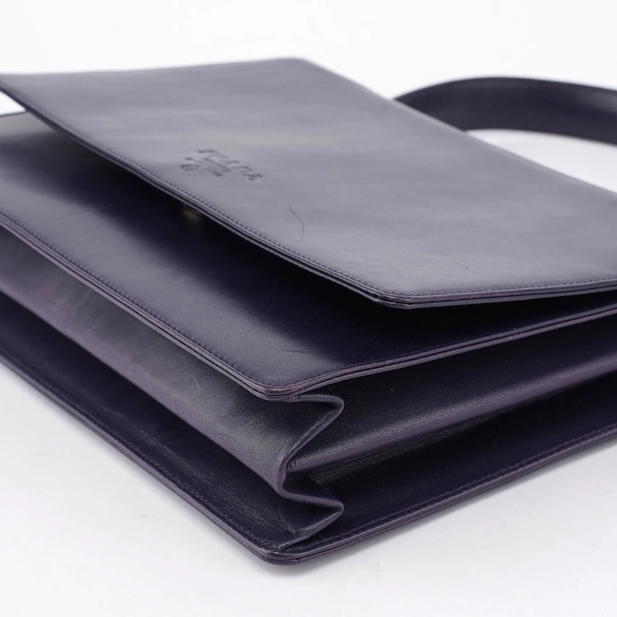 Purple Calfskin Top Handle Flap Bag