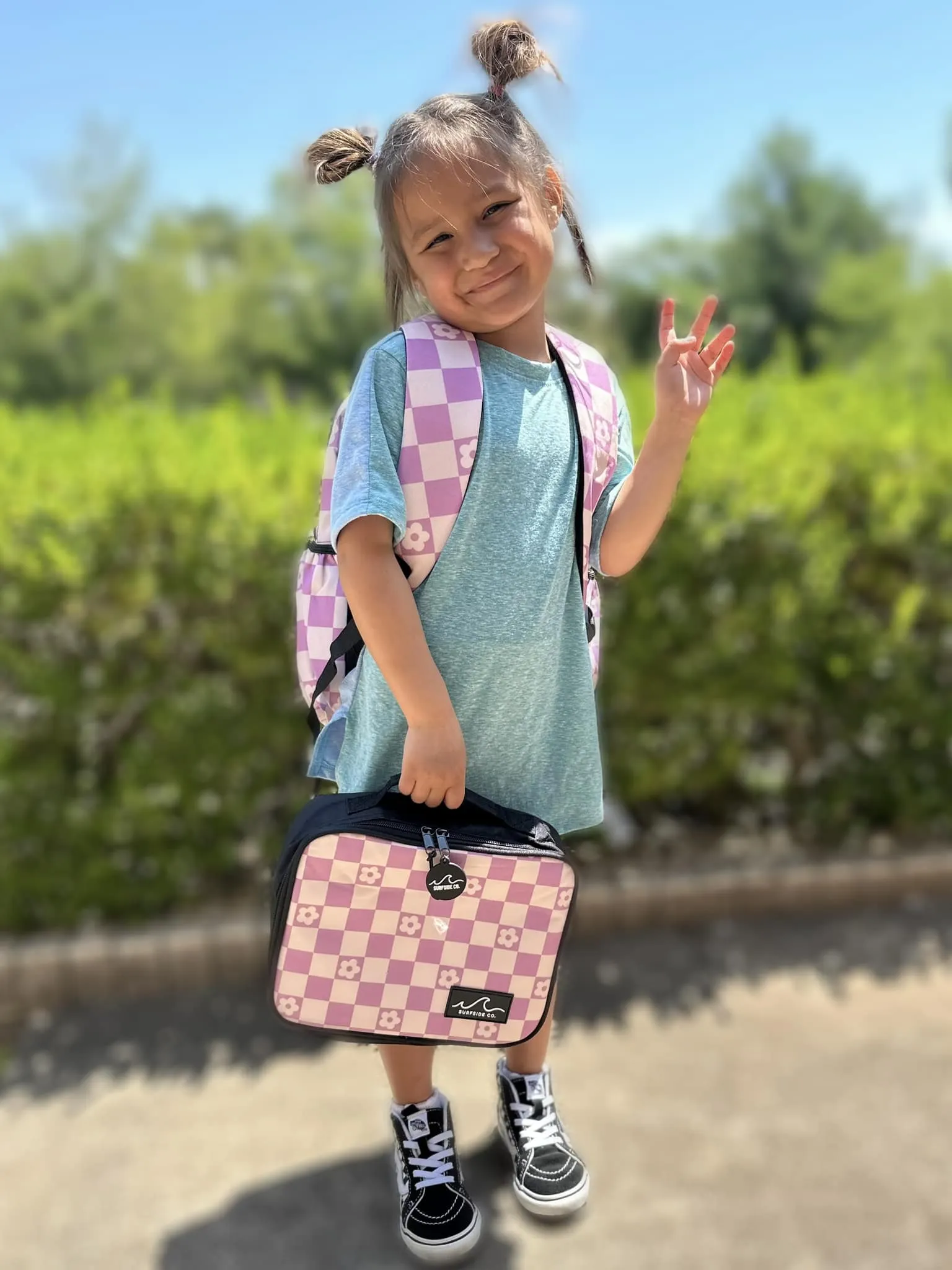 Purple Floral Check Backpack/Lunch Bag