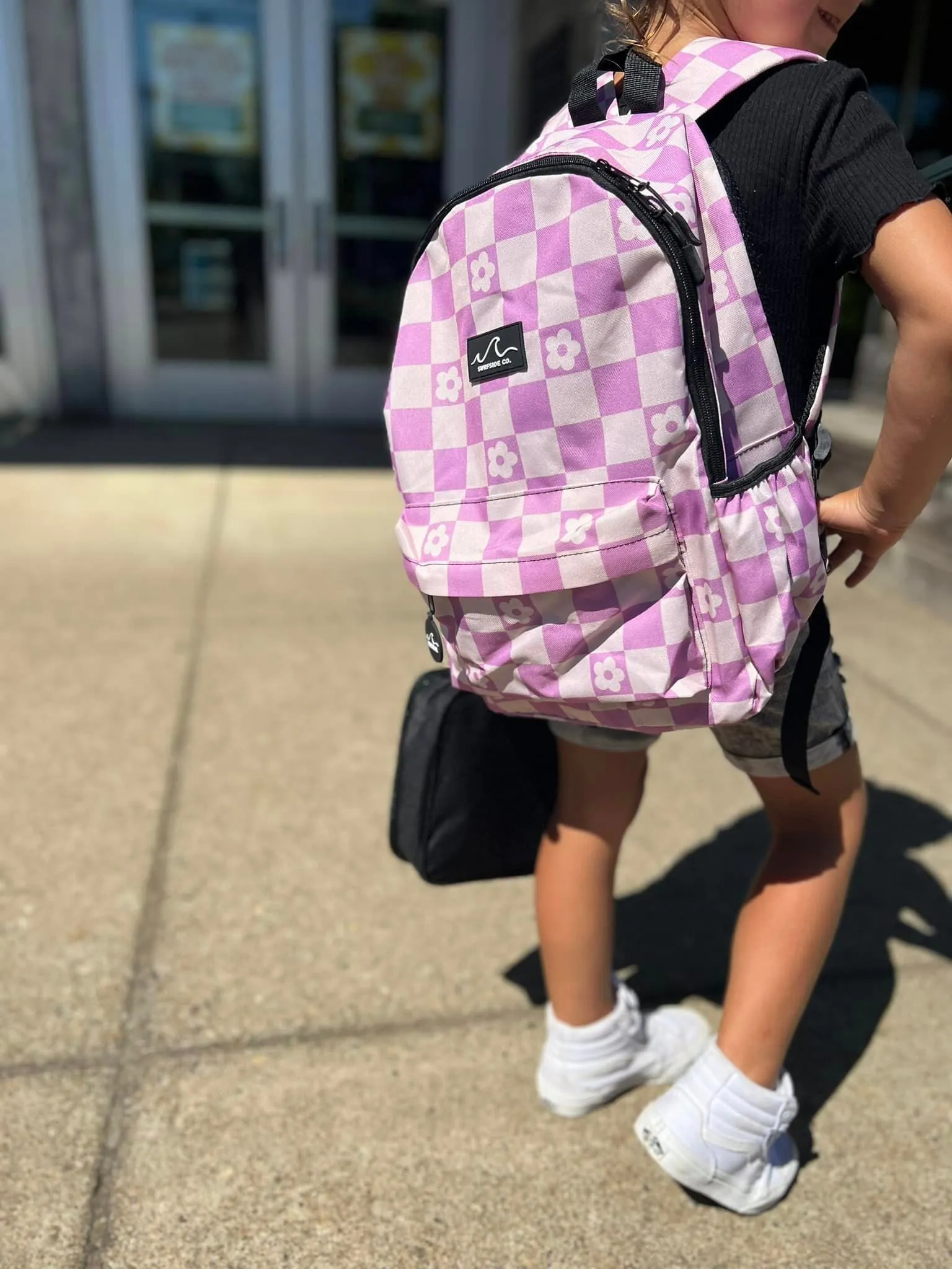 Purple Floral Check Backpack/Lunch Bag