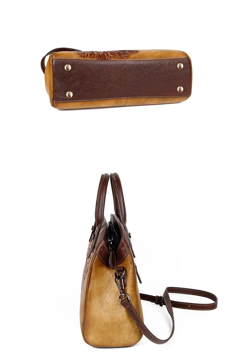Queen Victoria Embossed Leather Satchel Shoulder Bag for Women, One Size