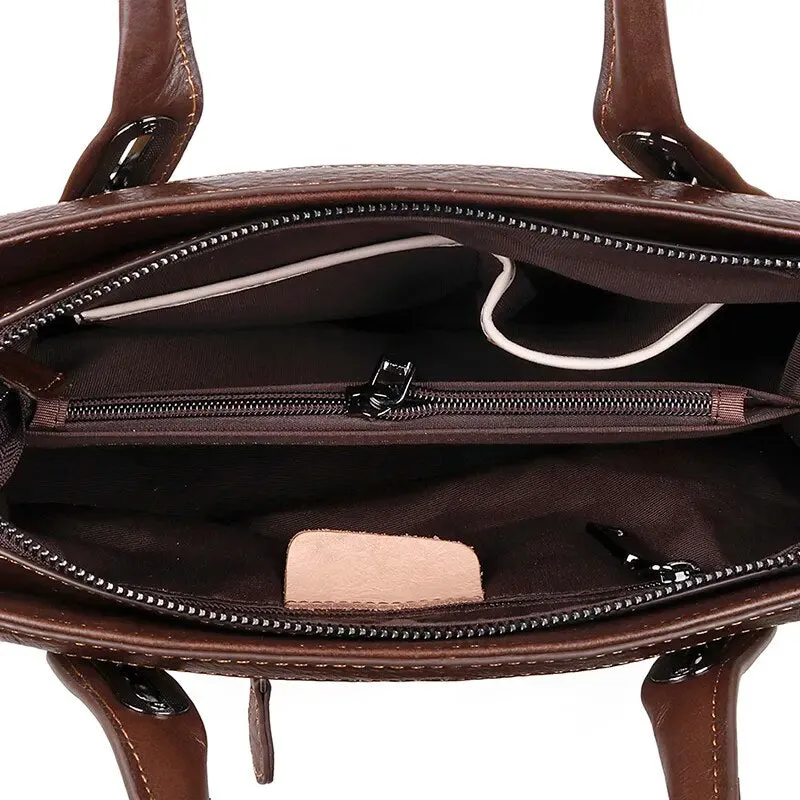 Queen Victoria Embossed Leather Satchel Shoulder Bag for Women, One Size