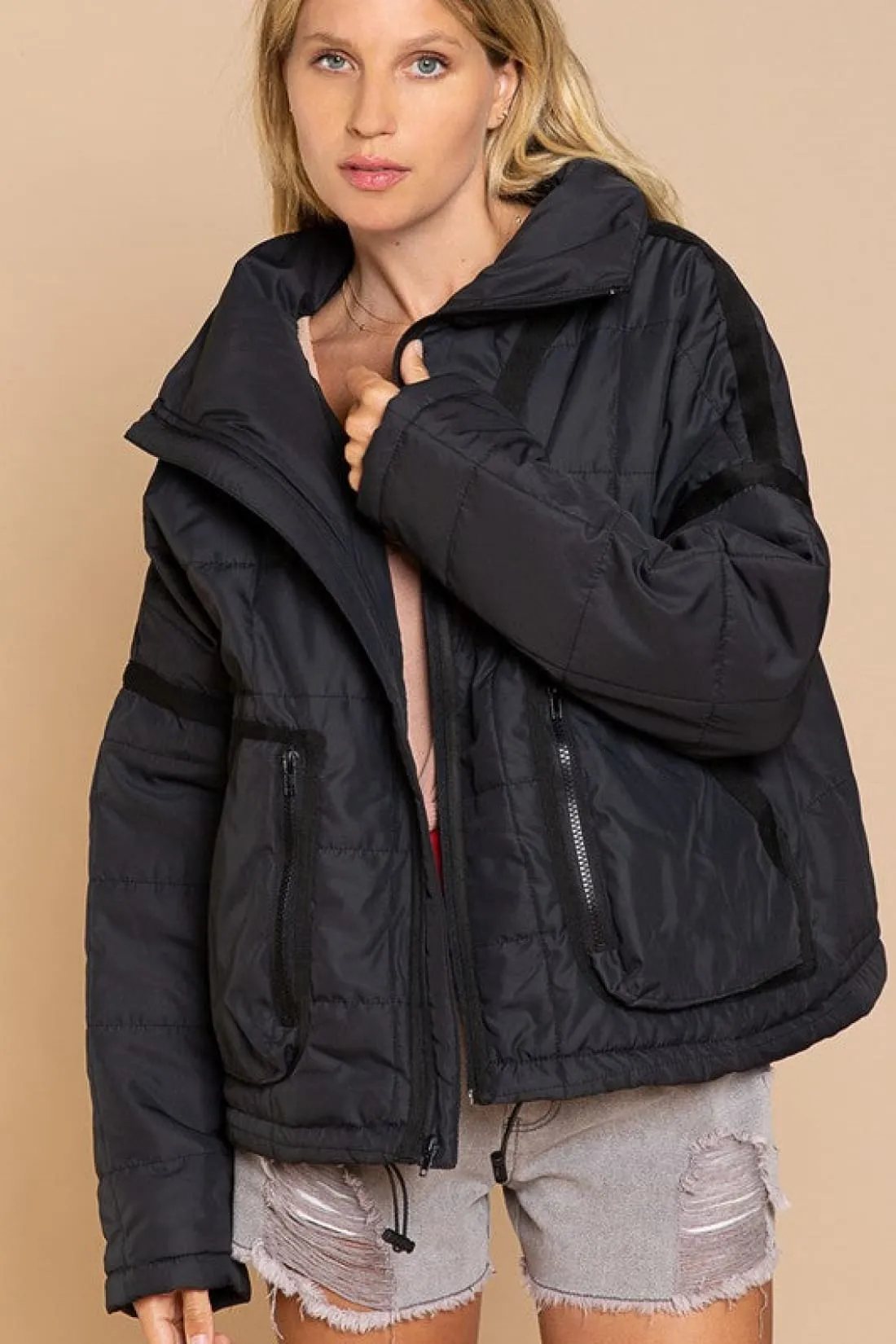 Quilted Puffer with Contrast Trim