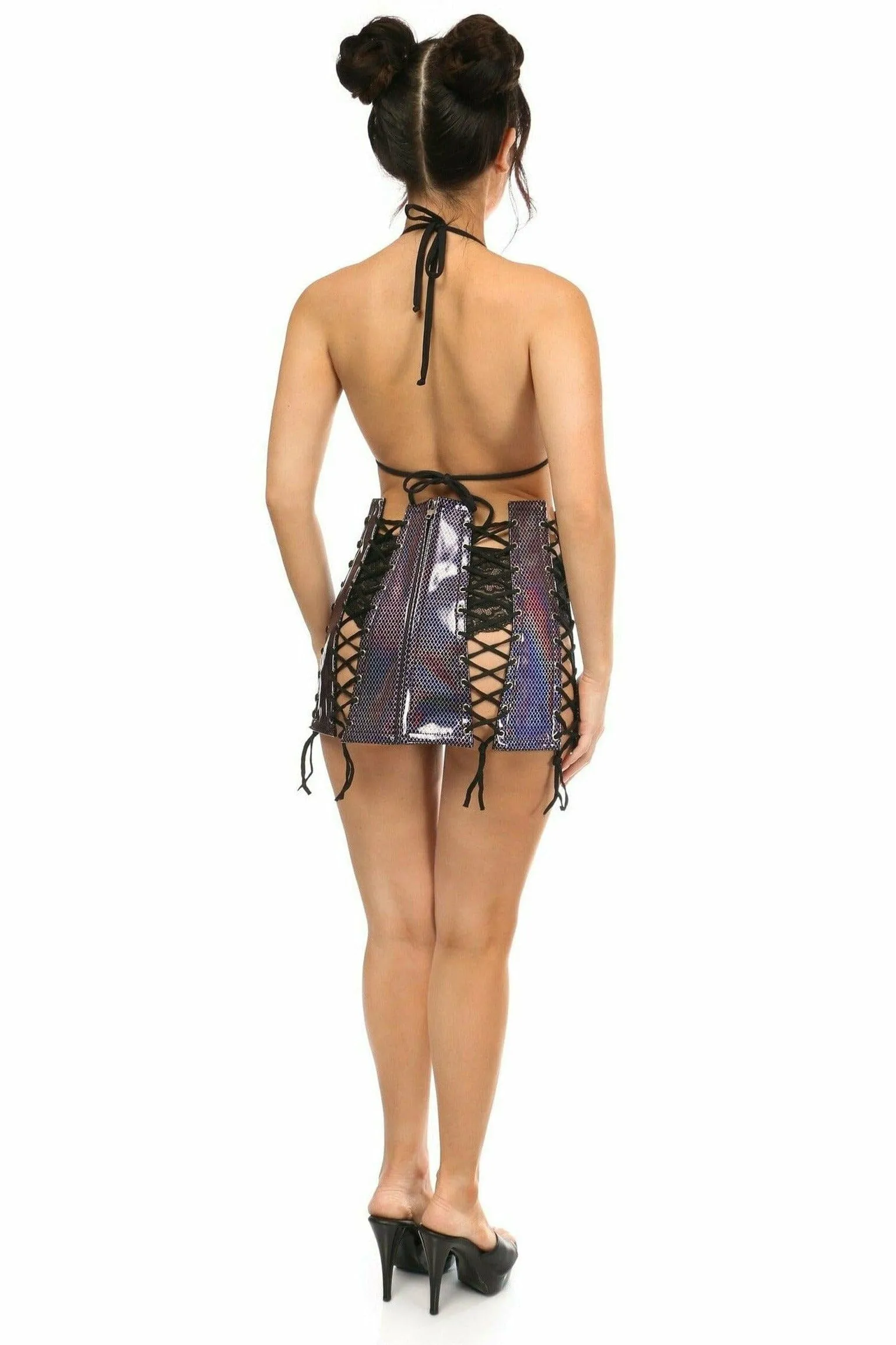Rainbow Fishnet Pvc Lace-Up Skirt