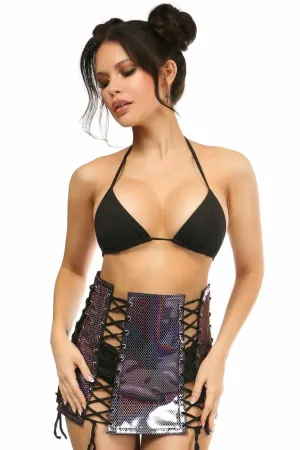 Rainbow Fishnet Pvc Lace-Up Skirt