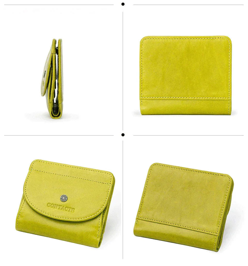 Realaiot Genuine Leather Fashion Small Wallet Women Female Coin Purse Short Rfid Card Holder Wallets for Women Portfel Damski