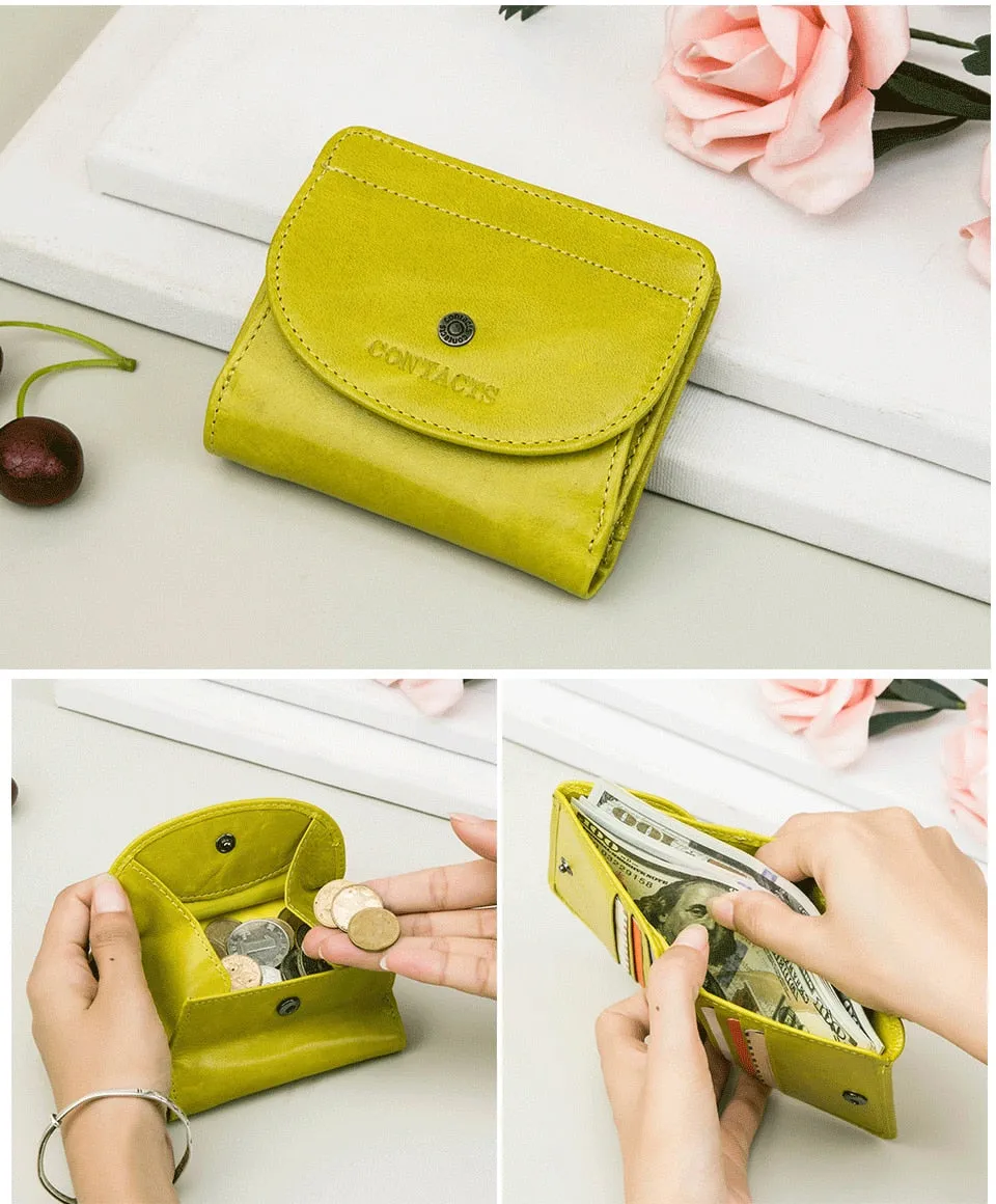 Realaiot Genuine Leather Fashion Small Wallet Women Female Coin Purse Short Rfid Card Holder Wallets for Women Portfel Damski