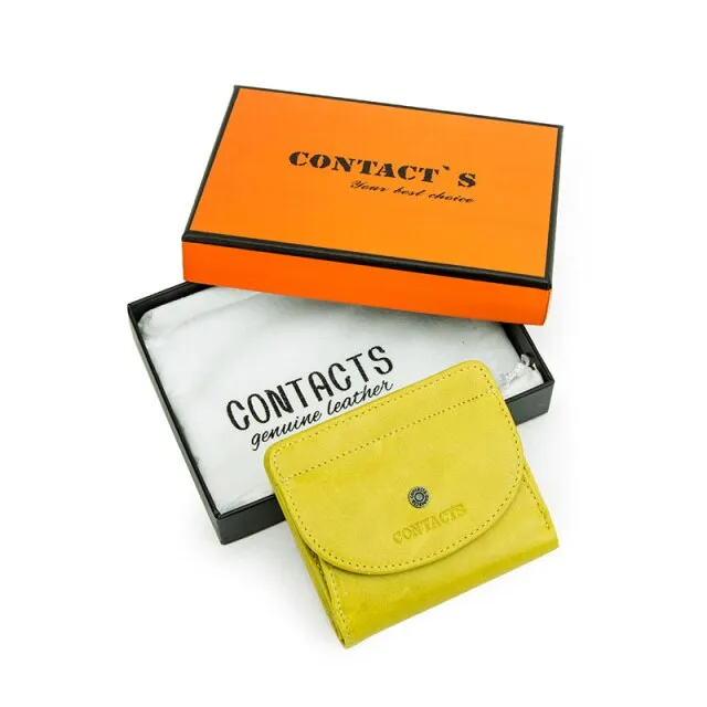 Realaiot Genuine Leather Fashion Small Wallet Women Female Coin Purse Short Rfid Card Holder Wallets for Women Portfel Damski