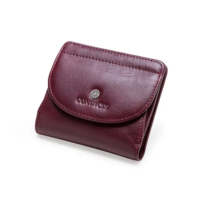 Realaiot Genuine Leather Fashion Small Wallet Women Female Coin Purse Short Rfid Card Holder Wallets for Women Portfel Damski