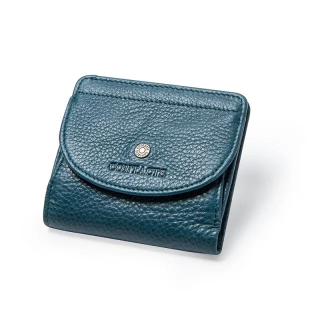 Realaiot Genuine Leather Fashion Small Wallet Women Female Coin Purse Short Rfid Card Holder Wallets for Women Portfel Damski